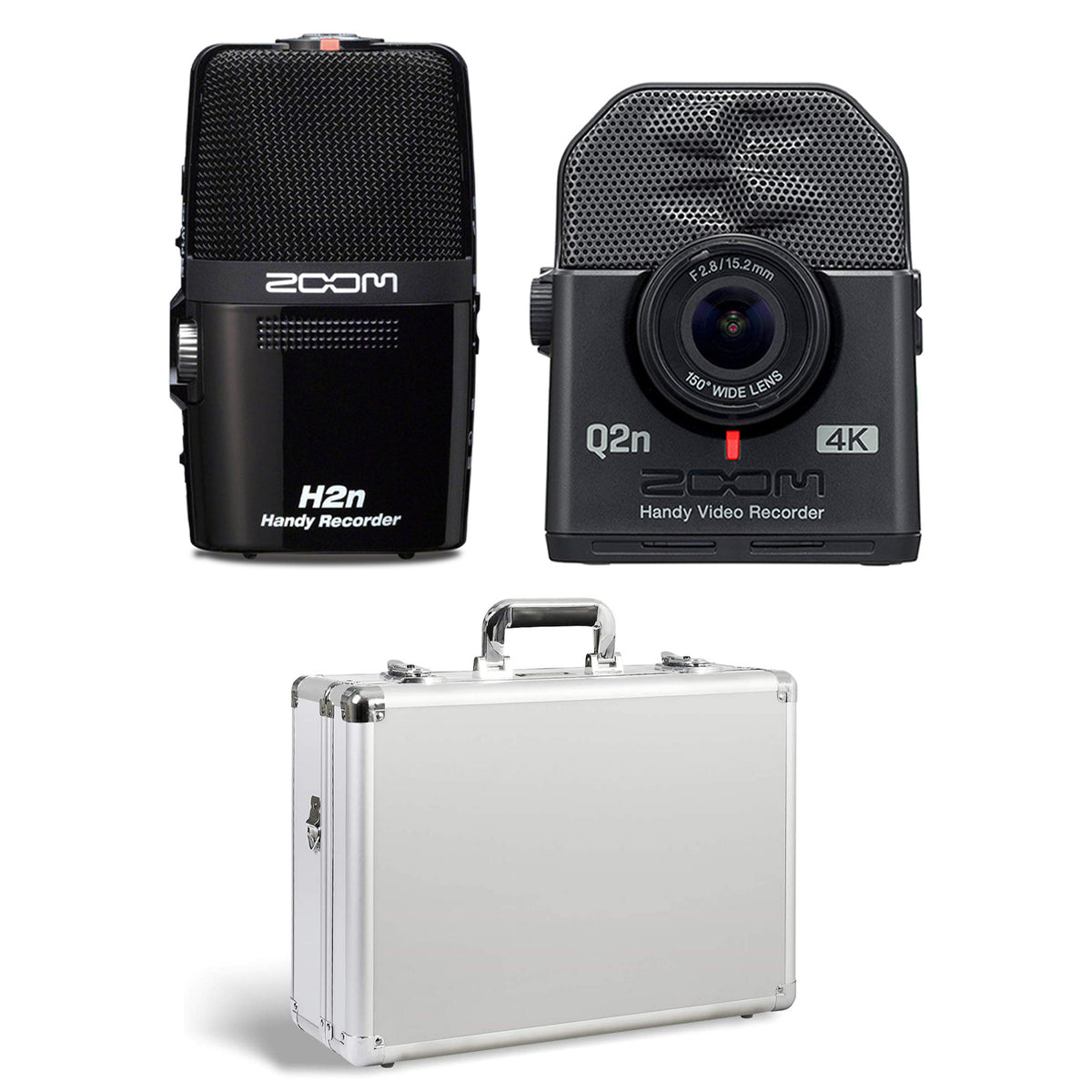 Zoom H2N 4 Track Digital Audio Recorder, Q2N4K Compact 4K Camera & Case, White