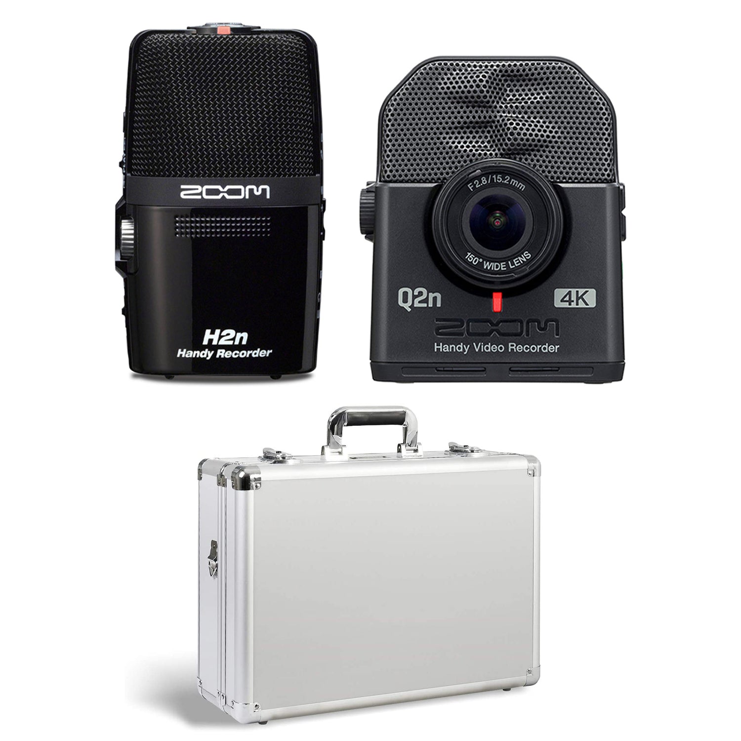 Zoom H2N 4 Track Digital Audio Recorder, Q2N4K Compact 4K Camera & Case, White