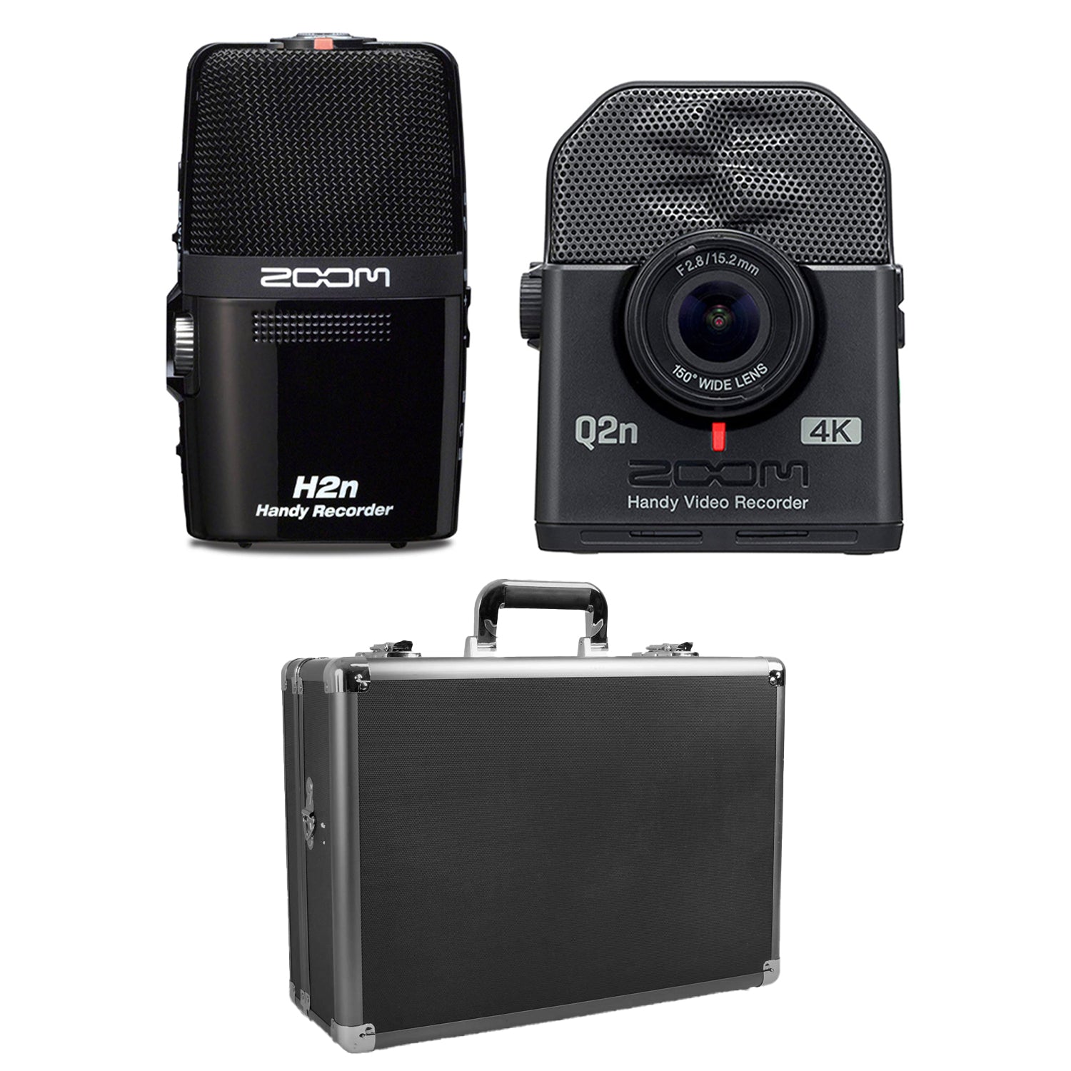 Zoom H2N 4 Track Digital Audio Recorder, Q2N4K Compact 4K Camera & Case, Black