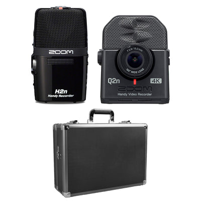 Zoom H2N 4 Track Digital Audio Recorder, Q2N4K Compact 4K Camera & Case, Black