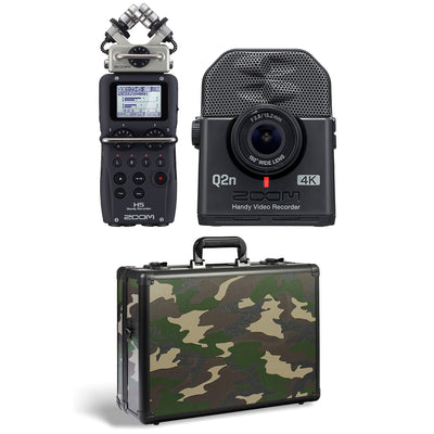 Zoom H5 4 Track Digital Audio Recorder and Q2N4K Compact 4K Camera & Case, Camo