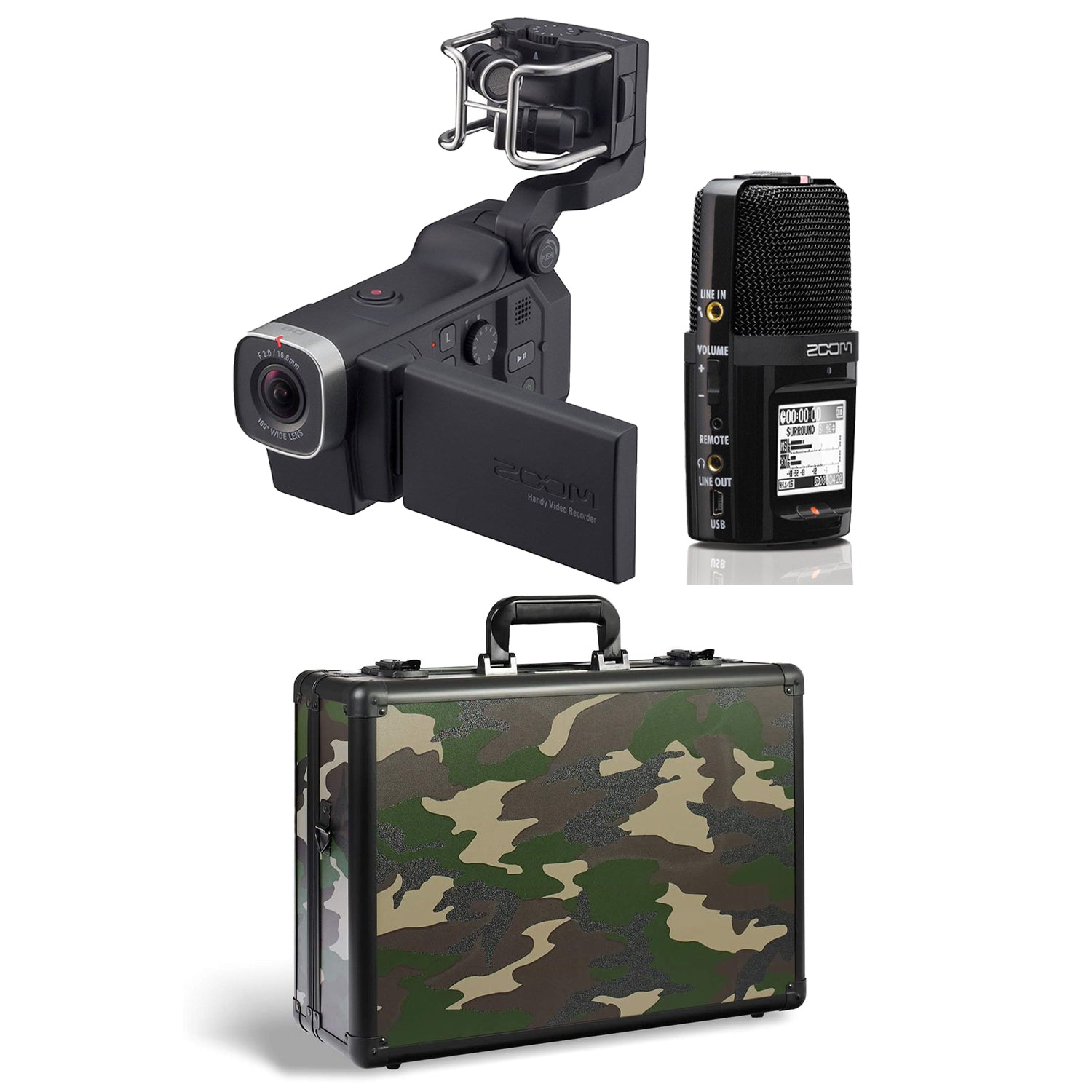Zoom Q8 Video Camera and H2N 4 Track Digital Audio Recorder with Case, Camo