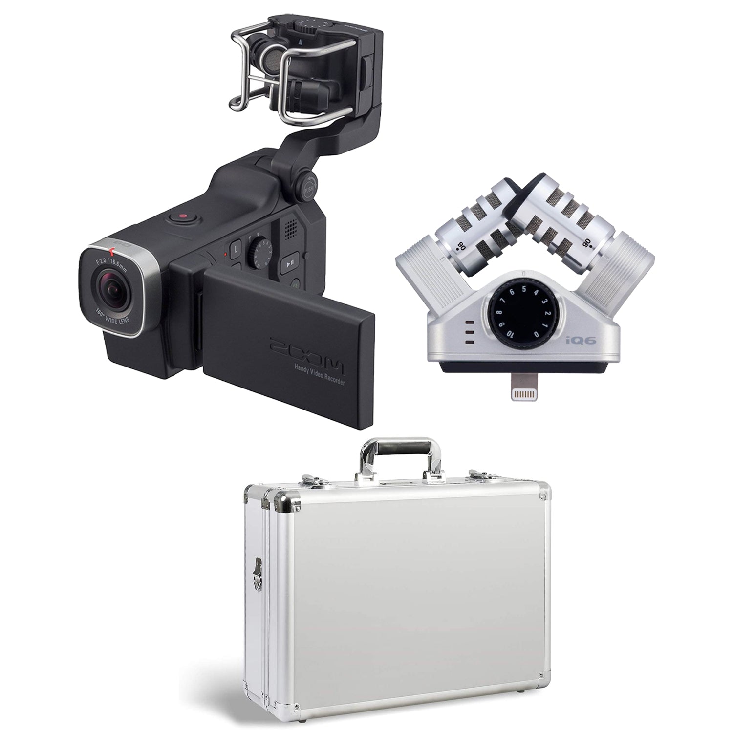 Zoom Q8 HD Video Camera and iQ6 Stereo Lightning Connector X/Y with Case, White