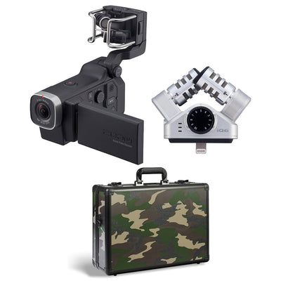 Zoom Q8 HD Video Camera and iQ6 Stereo Lightning Connector X/Y with Case, Camo