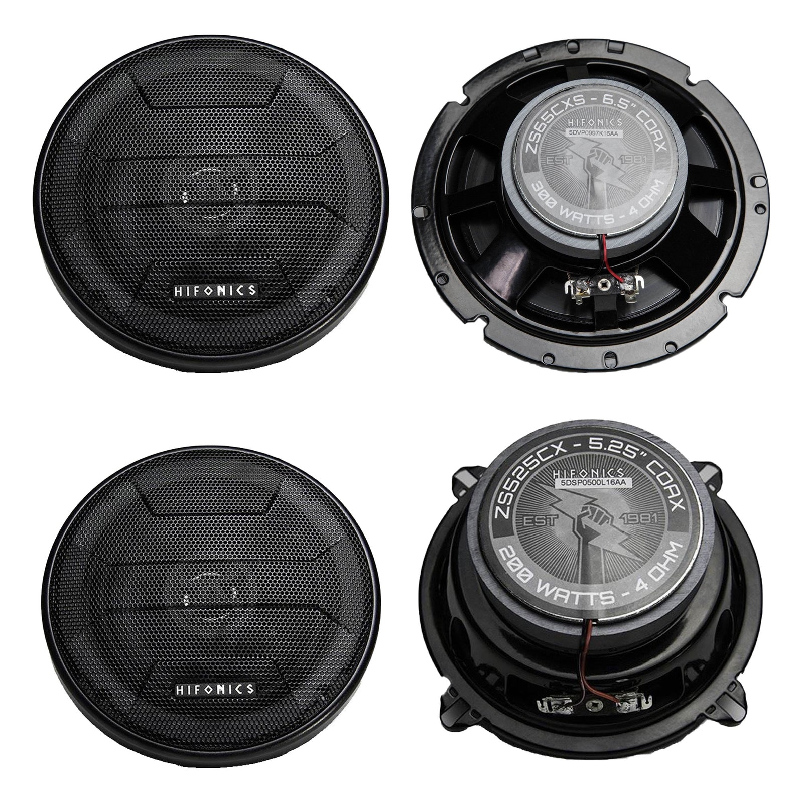 Hifonics Zeus Coaxial Speakers 6.5" 300W Shallow Mount, Pair & 5.25" 200W, Pair - VMInnovations