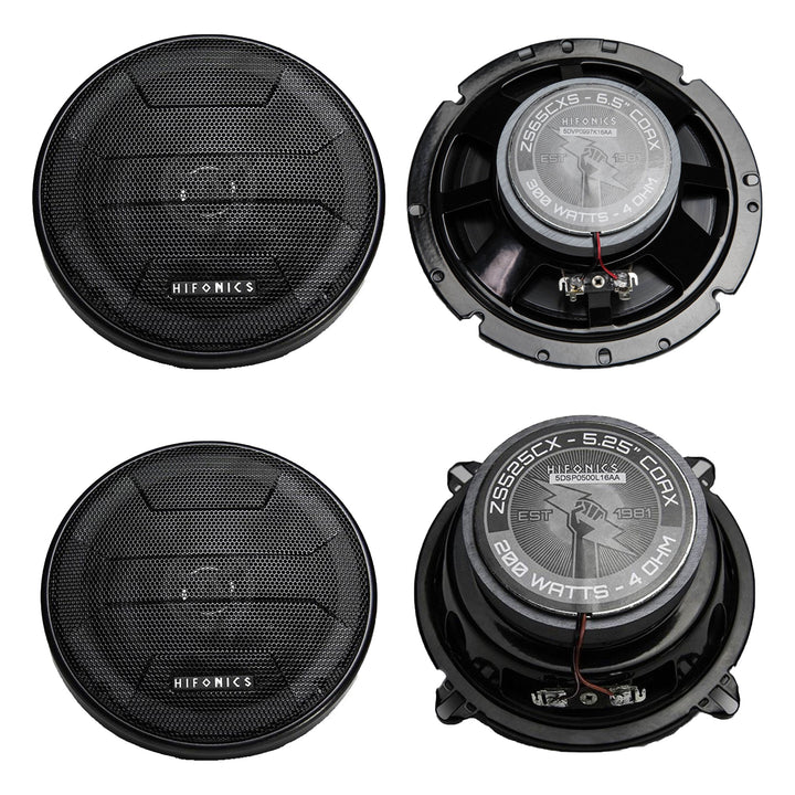 Hifonics Zeus Coaxial Speakers 6.5" 300W Shallow Mount, Pair & 5.25" 200W, Pair