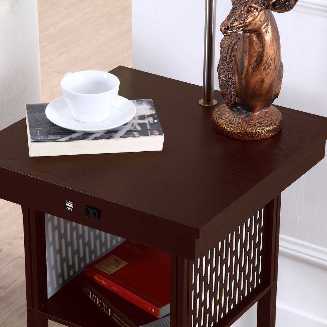 Brightech Madison Nightstand Side Table with Built In Lamp USB Port (Open Box)