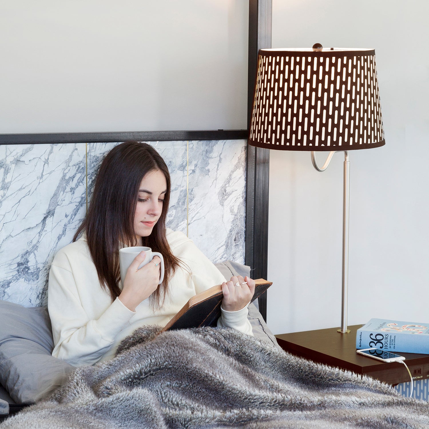 Brightech Madison Nightstand Side Table with Built In Lamp USB Port (Open Box) - VMInnovations