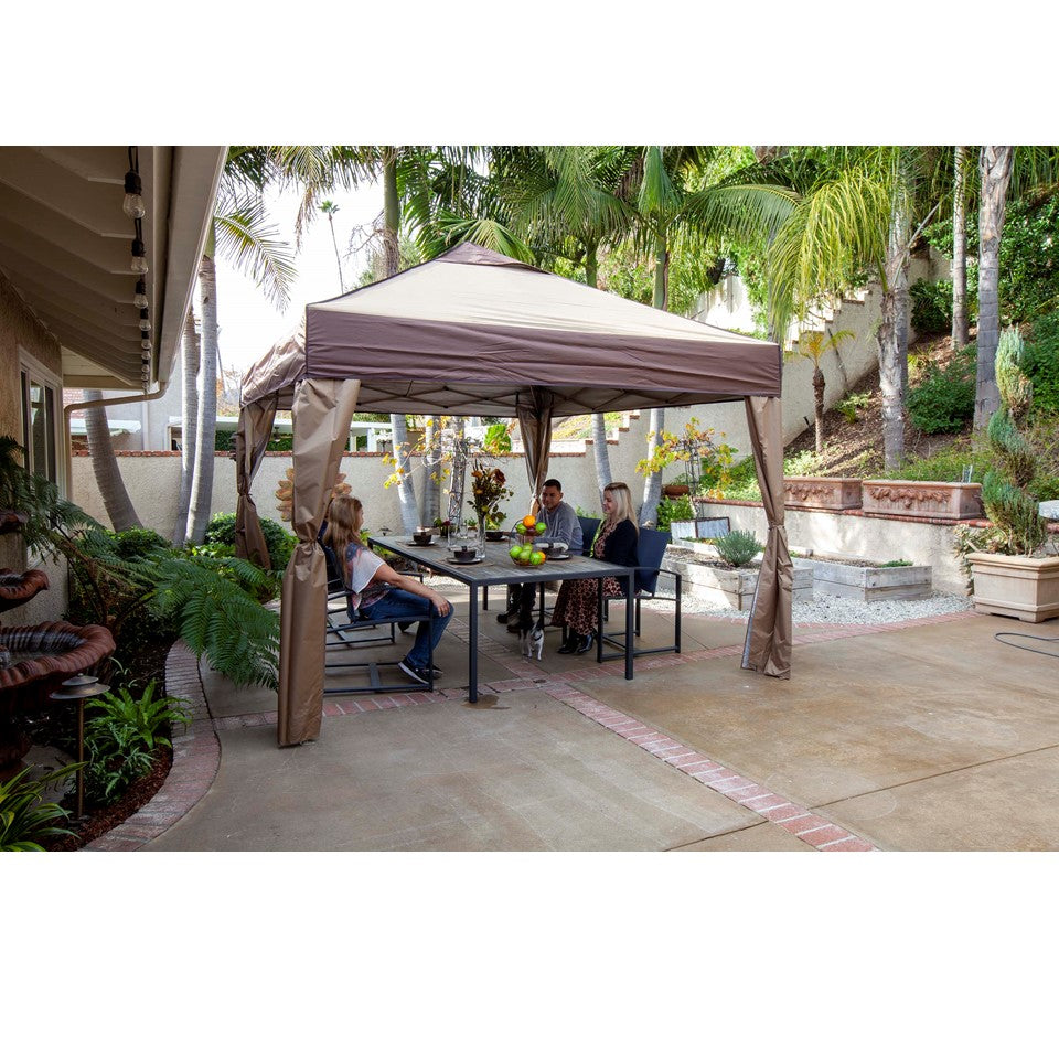 Z-Shade 12 x 12 Foot Pop Up Canopy Tent w/ Skirts, Tan & Leg Weights, Set of 4