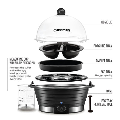 Chefman Everyday Plastic Electric 6 Egg Boiler Cooker with Built In Timer (Used)