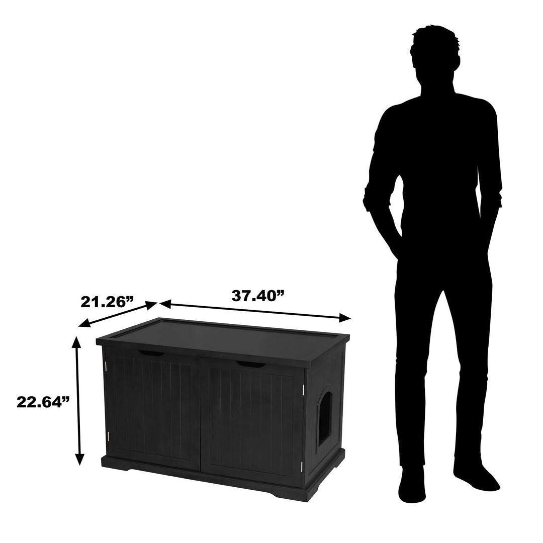 Merry Products Multi Functional Cat Litter Box Bench Cabinet, Black (Open Box)