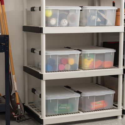 IRIS USA Clear Weathertight 30 Quart Buckle Down Storage Box Container, (6 Pack)