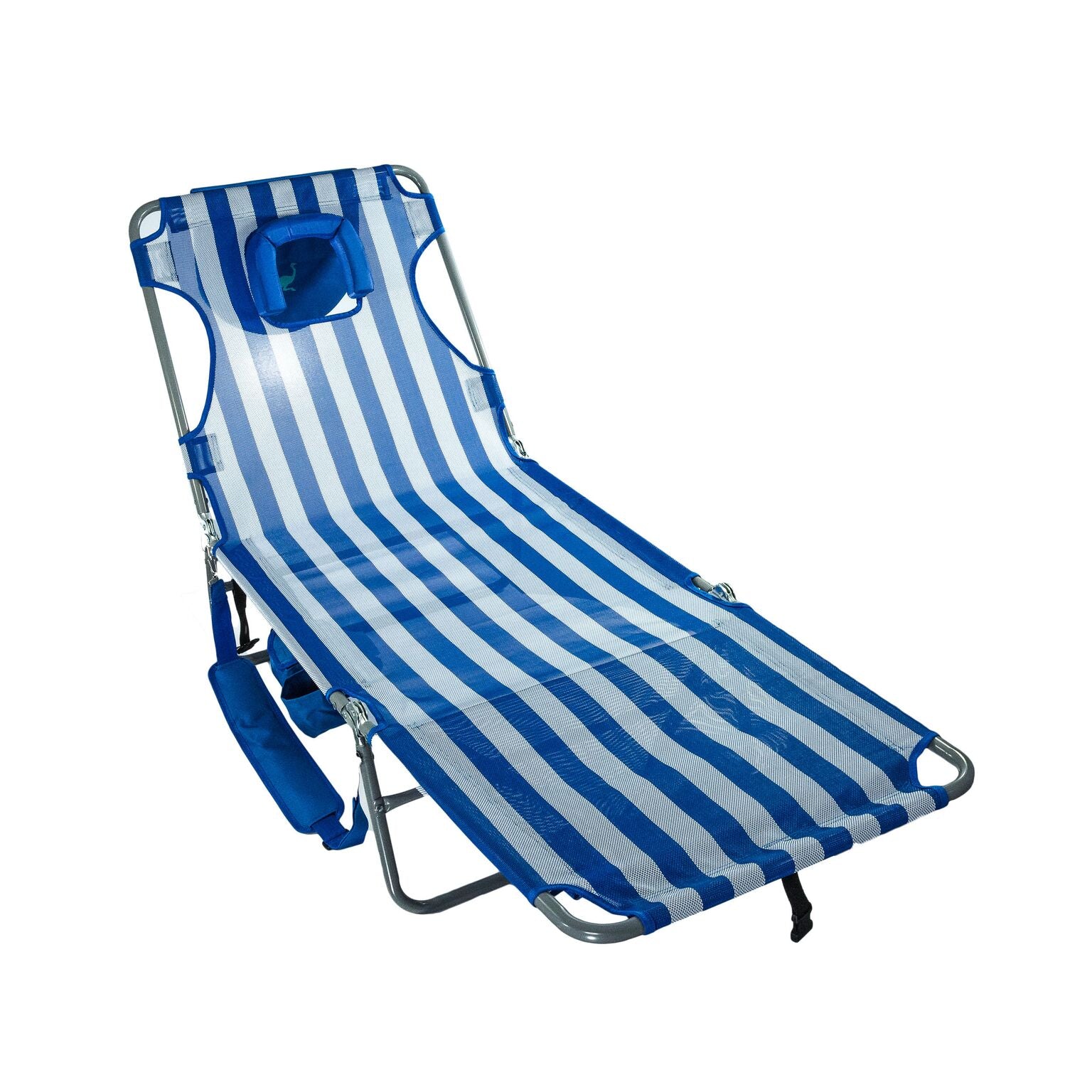 Ostrich Deluxe Outdoor Beach Chaise Lounge with Large Storage Bag, Blue Stripped - VMInnovations