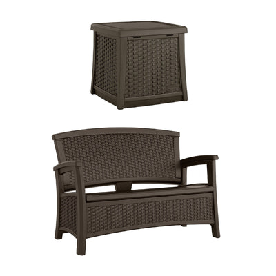 Suncast 13-Gallon Patio End Table w/ Storage w/ Suncast Loveseat w/ Storage