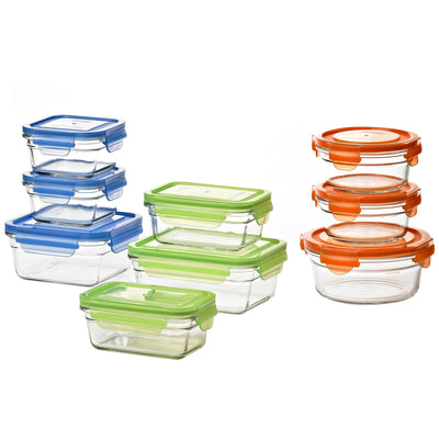 Glasslock Reusable Food Storage Set, Oven & Freezer Safe, 18 Pieces (Open Box)