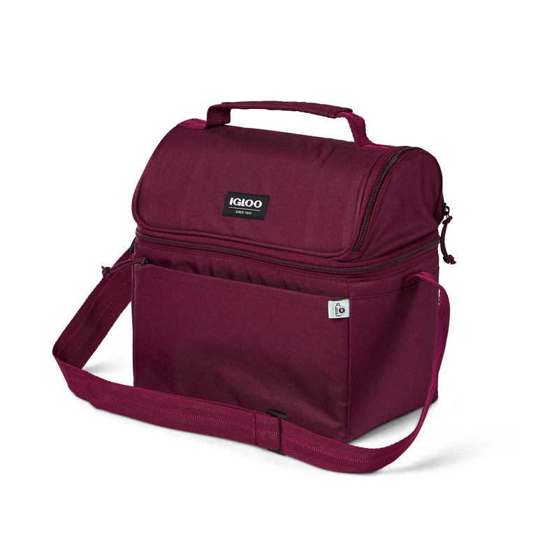 Igloo REPREVE 14 Can Portable Recycled Lunch Pail Cooler with Strap, Maroon