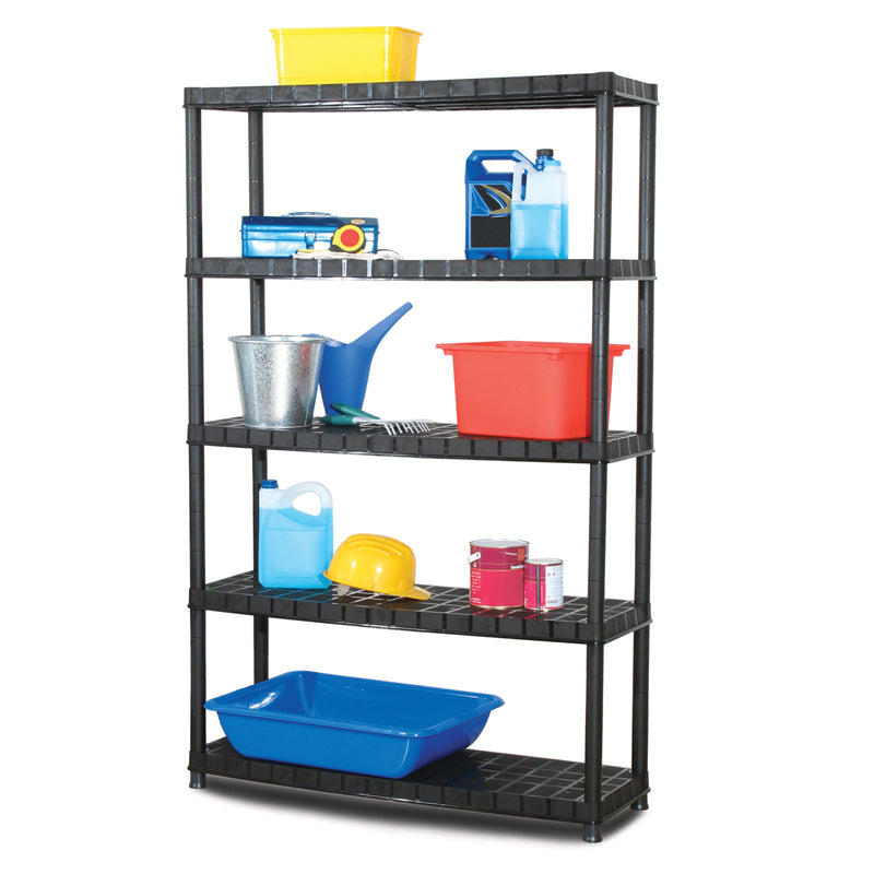 Ram Quality Products 5 Tier Plastic Storage Shelf Unit for Garage, Black (Used)