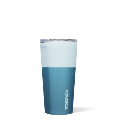 Corkcicle Color Block 16 Ounce Stainless Steel Tumbler with Lid, Glacier Blue