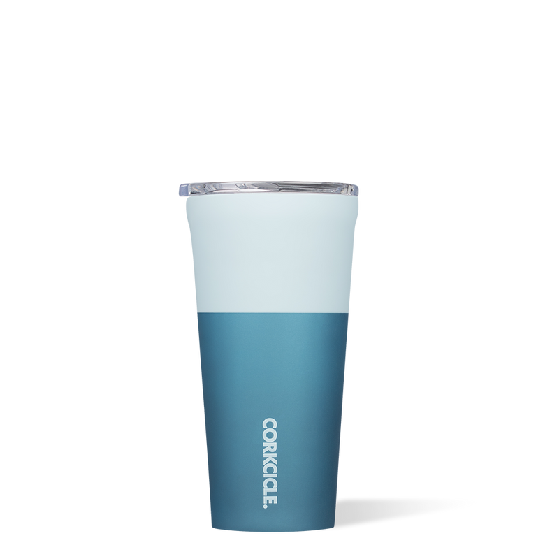 Corkcicle Color Block 16 Ounce Stainless Steel Tumbler with Lid, Glacier Blue