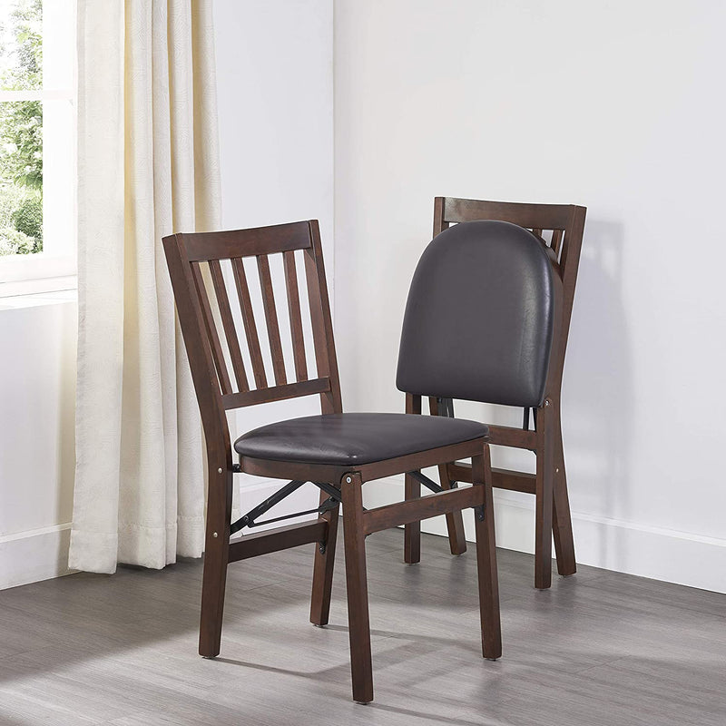 MECO Stakmore Wood Upholstered Seat Folding Chair Set, Espresso (2 Pack) (Used)