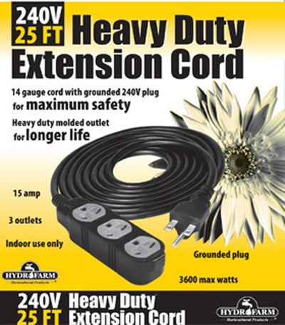 4 HYDROFARM 25FT 240V 14 Gauge 3 Outlet Grounded Plug Heavy Duty Extension Cords