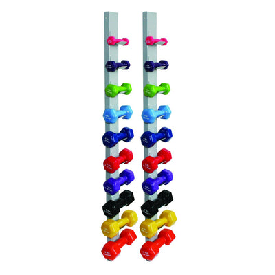 CanDo 20 Piece Vinyl Coated Dumbbell Weight Set with 2 Wall Racks, Multicolor