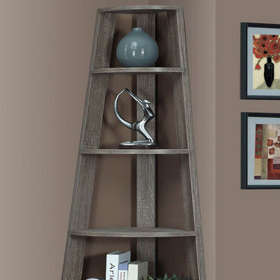 Monarch Specialties 2497 71 Inch Tall Dark Taupe Corner Accent Etagere Bookcase