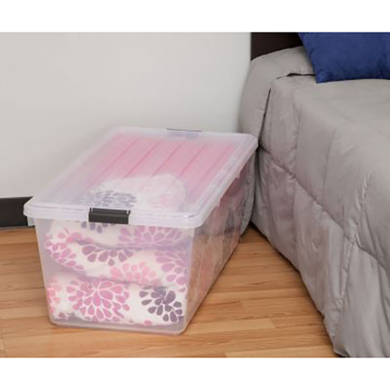 IRIS USA Large 91 Quart Clear Plastic Latched Stack Storage Container Box