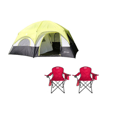 Tahoe Gear Coronado 12 Person Camping Tent + Coleman Folding Quad Chair (2 Pack)