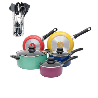 Proctor Silex 16 Piece Aluminum Kitchen Pots & Pans Cookware with Utensils Set