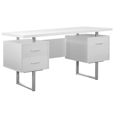 Monarch 60" Contemporary Home Office Computer Desk, White & Silver (Open Box)