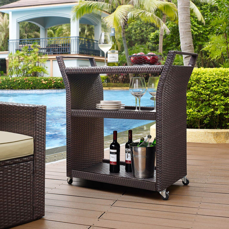 Crosley Palm Harbor Durable Outdoor UV & Fade Resistant Wicker Rolling Bar Cart