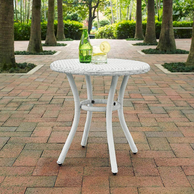 Crosley Furniture Palm Harbor Outdoor Backyard Patio Wicker Side Table, White