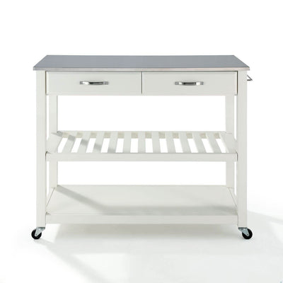 Crosley Stainless Steel Top Rolling Home Kitchen Bar Cart with Drawers, White