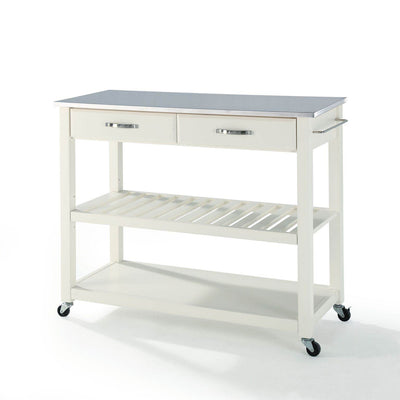 Crosley Stainless Steel Top Rolling Home Kitchen Bar Cart with Drawers, White