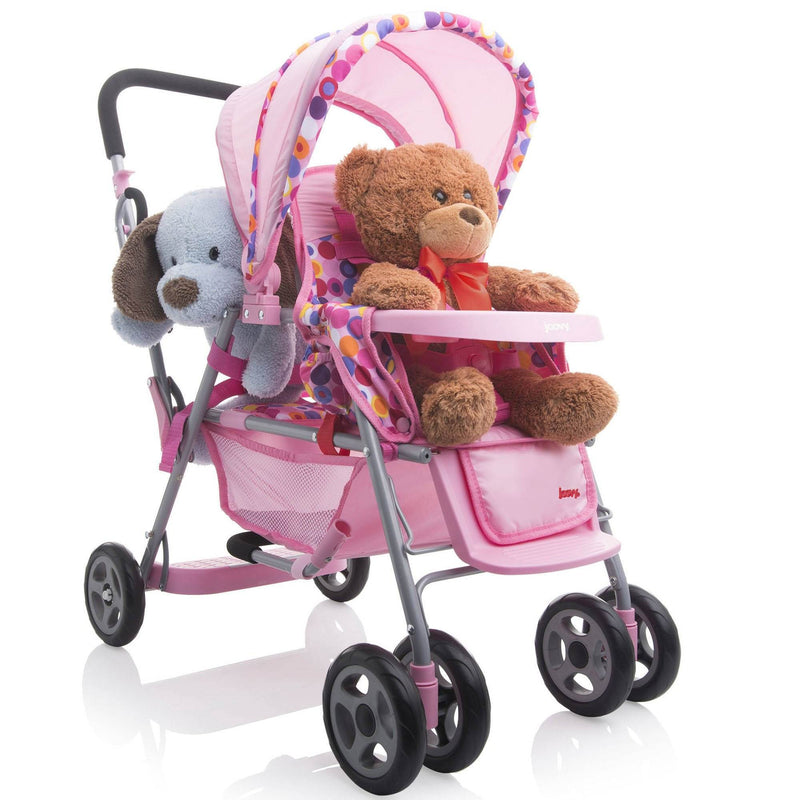 Joovy Pretend Play Stroller + Toy Doll Car Seat + Portable Room2 Playard, Pink