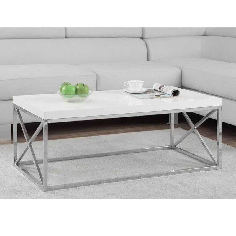 Monarch Glossy White Chrome Metal Contemporary Design Coffee Table,Glossy White (Open Box)