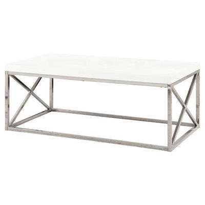 Monarch Glossy White Chrome Metal Contemporary Design Coffee Table,Glossy White (Open Box)