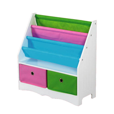 Home Basics Kids Colorful Storage Shelf Organizer w/ 2 Book Holders and 2 Bins