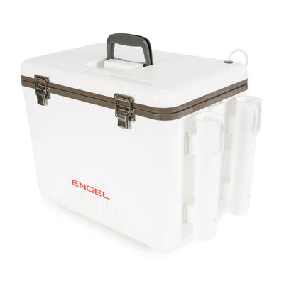 ENGEL 30 Quart Live Bait Fishing Dry Box Cooler with Water Pump and Rod Holders