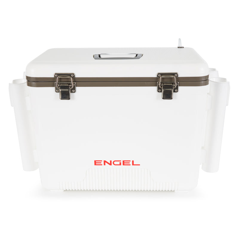 ENGEL 30 Quart Live Bait Fishing Dry Box Cooler with Water Pump and Rod Holders