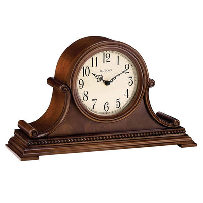 Bulova B1514 Asheville Battery Powered Chiming Mantel Clock, Brown Cherry Finish