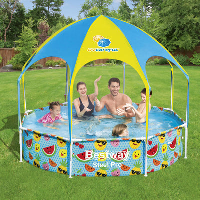 Bestway 8' x 20" Above Ground Kids Round Swimming Pool with Shaded Canopy, Fruit