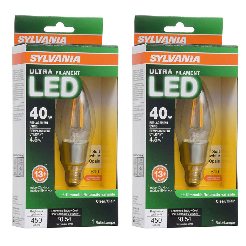 Sylvania Filament LED 40W Candelabra Base Dimmable 2700K Light Bulb (2 Pack)