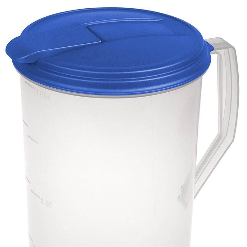 Sterilite 1-Gallon Round Pitcher, Clear with Blue Lid & Hinged Spout (12 Pack)