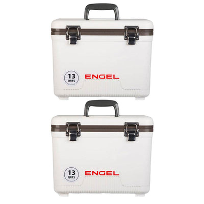 Engel 13 Quart Compact Durable Leak Proof Outdoor Dry Box Cooler, White (2 Pack)