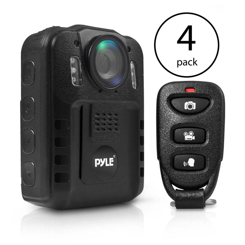 Pyle Compact Portable 1080p HD Infrared Night Vision Police Body Camera (4 Pack)