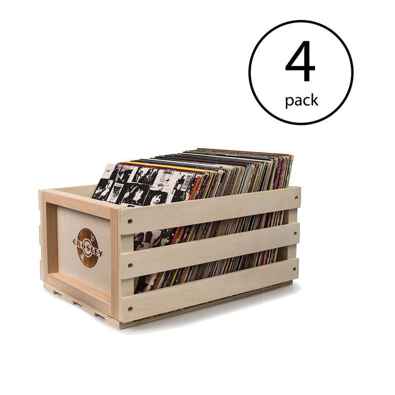 Crosley Rustic Wooden Vinyl Record Collection Portable Storage Crate (4 Pack)