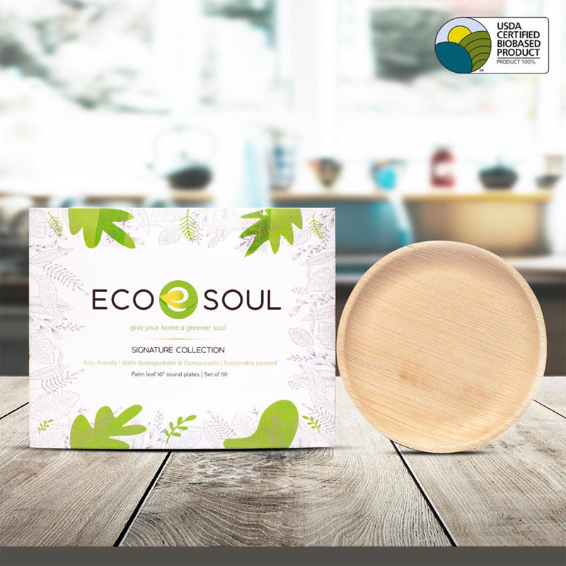 ECO SOUL 8 Inch Round Compostable Disposable Palm Leaf Party Plates (200 Pack)