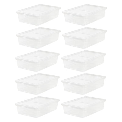 IRIS USA 28 Quart Plastic Storage Box Container with Lid, Clear (10-pack)